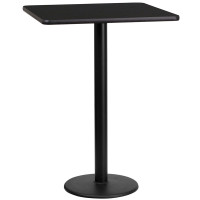 Flash Furniture XU-BLKTB-2424-TR18B-GG 24" Square Black Laminate Table Top with 18" Round Bar Height Table Base